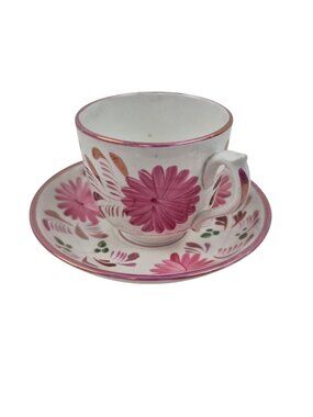 Allertons Cup Saucer Pink Floral Lusterware Vintage Staffordshire England
